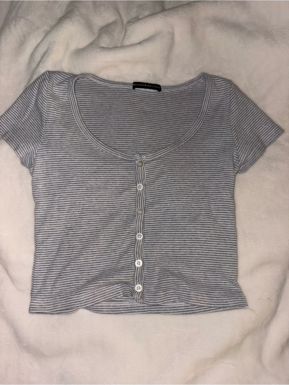 Brandy Melville Striped Gray Button-Front Crop Top - Short Sleeve